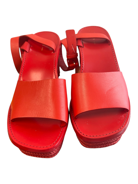 Celine Shoe Size 41 Red Leather Espadrille Platform Ankle Strap Open Toe Shoes Red / 41