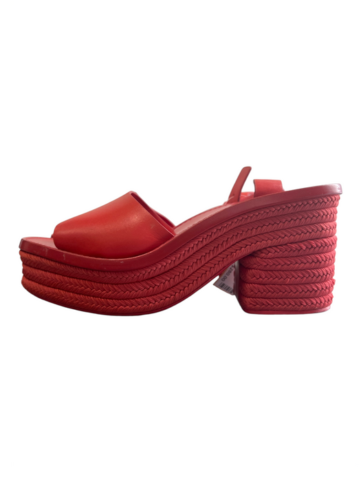 Celine Shoe Size 41 Red Leather Espadrille Platform Ankle Strap Open Toe Shoes Red / 41