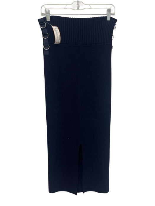 Sacai Size 3 Navy Wool Knit Maxi silver hardware Back Slit Skirt Navy / 3