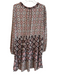 Anthropologie Size L Brown & Multi Viscose Elastic Wrist Long Sleeve Dress Brown & Multi / L