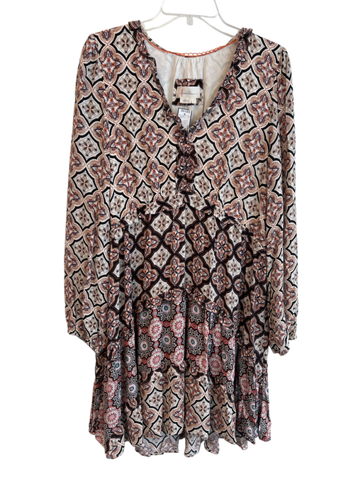 Anthropologie Size L Brown & Multi Viscose Elastic Wrist Long Sleeve Dress Brown & Multi / L