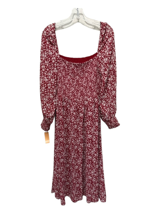 Reformation Size L red & cream Viscose floral print Smocked Bodice slit Dress red & cream / L