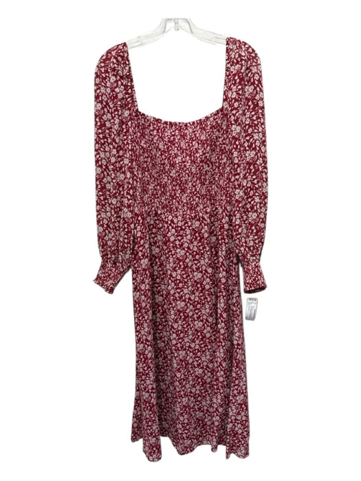 Reformation Size L red & cream Viscose floral print Smocked Bodice slit Dress red & cream / L