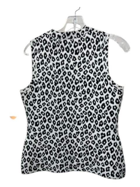 Theory Size L B&W Rayon Blend Floral Jacquard Round Neck Sleeveless Top B&W / L