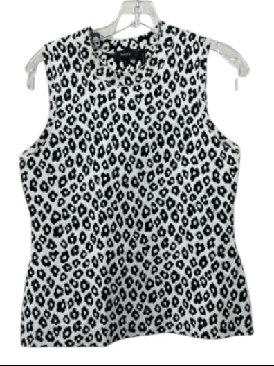 Theory Size L B&W Rayon Blend Floral Jacquard Round Neck Sleeveless Top B&W / L