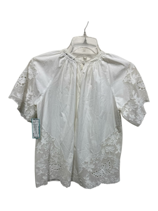 Sea New York Size 2 White Cotton Lace Detail Gathered At Neckline Top White / 2