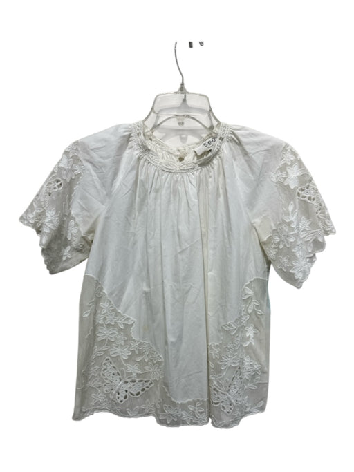 Sea New York Size 2 White Cotton Lace Detail Gathered At Neckline Top White / 2