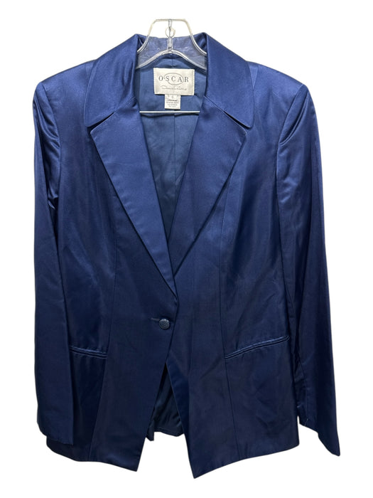 Oscar by Oscar de la renta Size 6 Navy Blue Rayon & Silk Satin Blazer Pant Set Navy Blue / 6