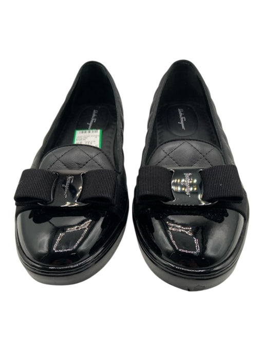 Salvatore Ferragamo Shoe Size 9 Black Leather Upper Patent Toe Quilted Flats Black / 9