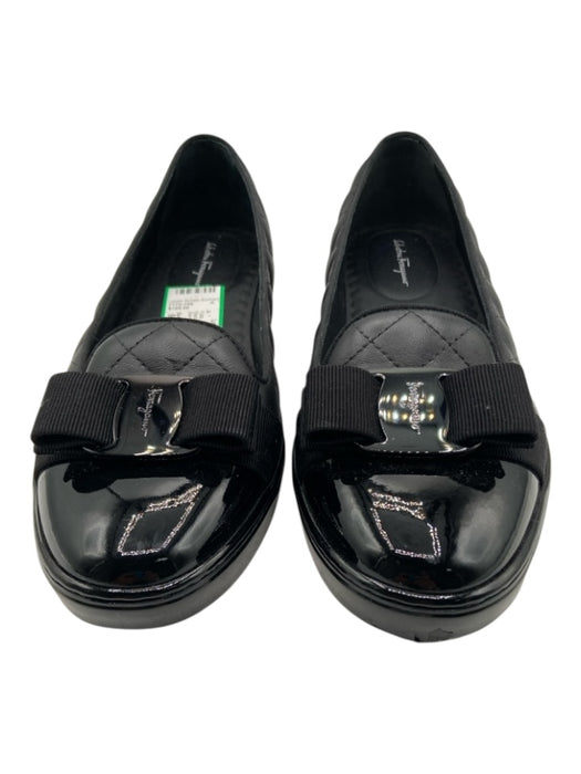 Salvatore Ferragamo Shoe Size 9 Black Leather Upper Patent Toe Quilted Flats Black / 9