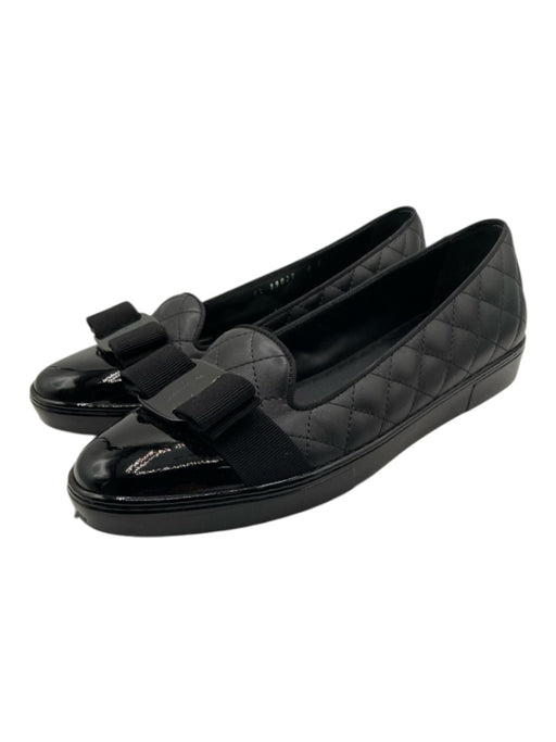 Salvatore Ferragamo Shoe Size 9 Black Leather Upper Patent Toe Quilted Flats Black / 9