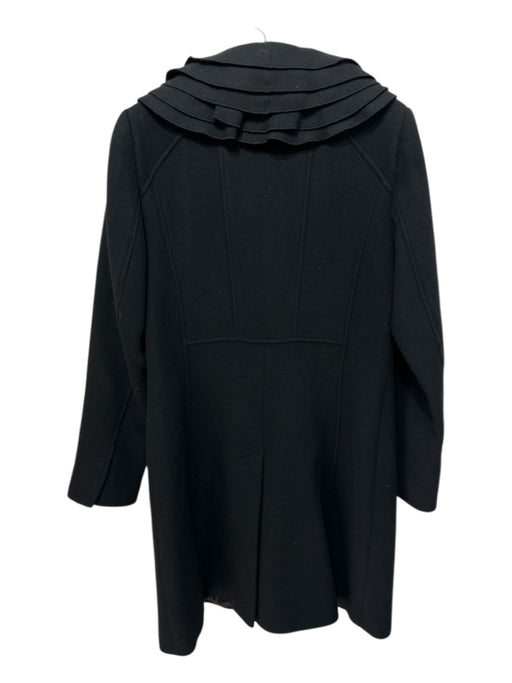 Elie Tahari Size M Black Wool Felted Ruffle Collar Snap Buttons Knee length Coat Black / M
