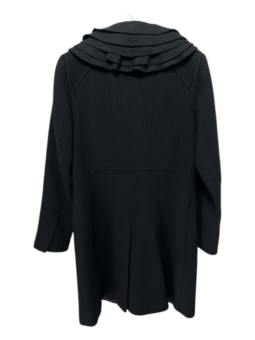 Elie Tahari Size M Black Wool Felted Ruffle Collar Snap Buttons Knee length Coat Black / M