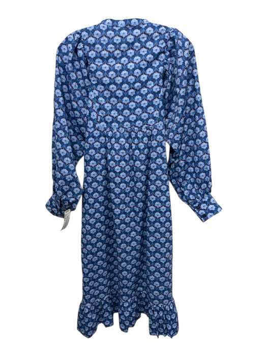 APOF Size Small Blue, Brown & Green Cotton Long Sleeve Floral 1/4 Button Dress Blue, Brown & Green / Small