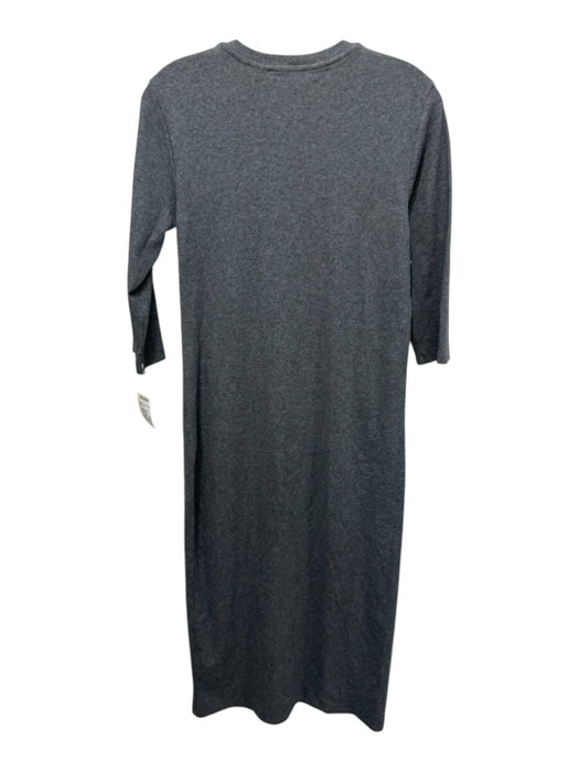 Theory Size L Gray Cotton Ribbed 1/2 Sleeve Side Button Maxi Dress Gray / L
