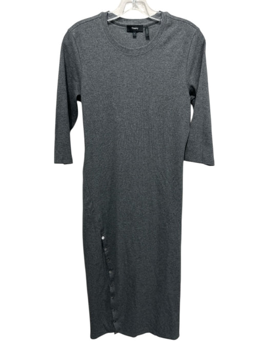 Theory Size L Gray Cotton Ribbed 1/2 Sleeve Side Button Maxi Dress Gray / L