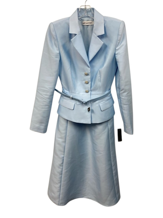 Self-Portrait Size 6 Light Blue Polyester Long Sleeve Blazer Shoulder Pads Dress Light Blue / 6