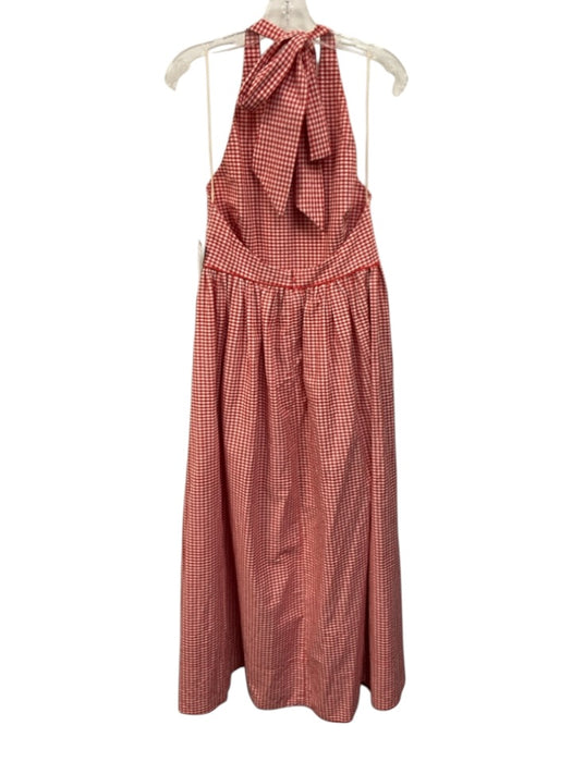 Tuckernuck Size M Red & White Linen & Cotton Gingham Tie Halter Neck Dress Red & White / M