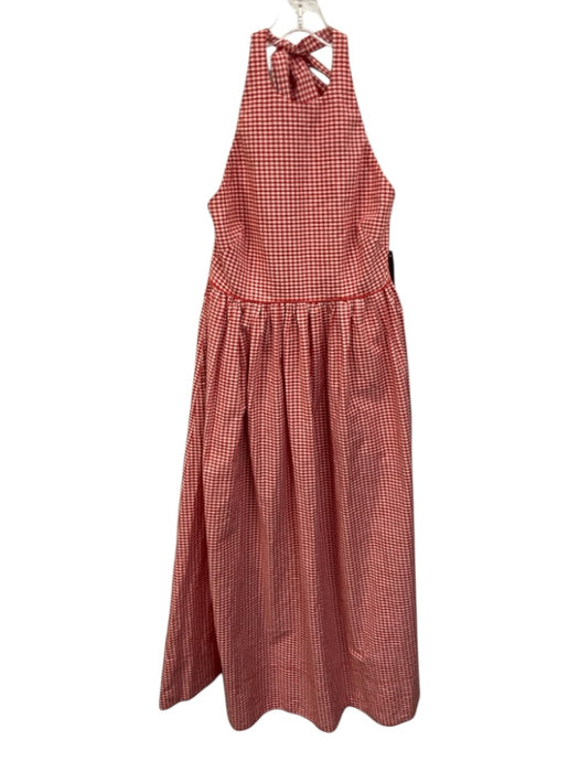 Tuckernuck Size M Red & White Linen & Cotton Gingham Tie Halter Neck Dress Red & White / M