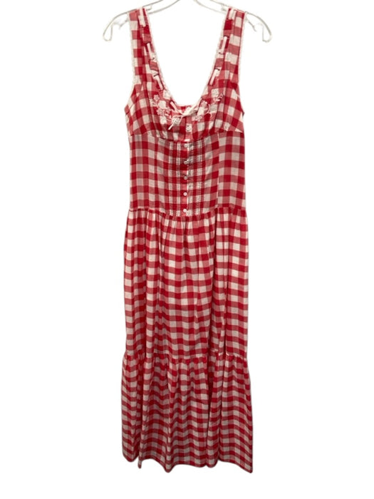 Frankies Bikinis Size M White & Red Cotton Checked Lace Trim Bow Detail Dress White & Red / M