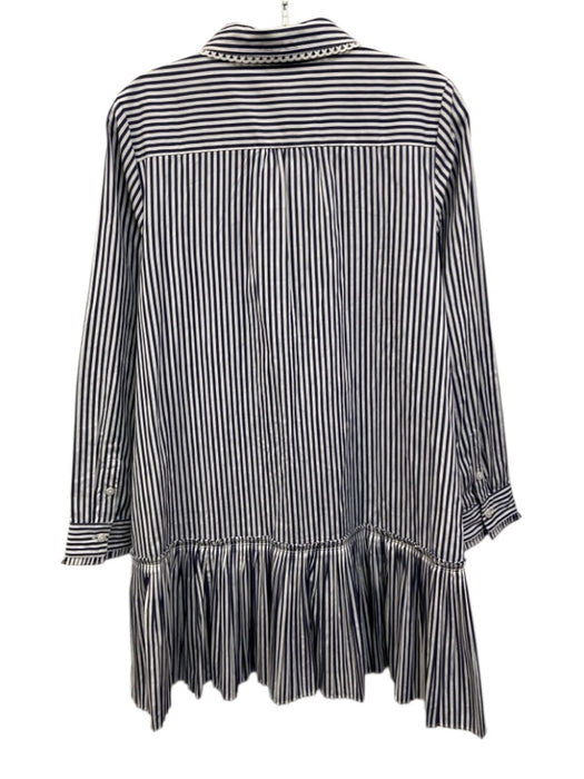 J. Crew Size S White & Navy Blue Cotton Striped Long Sleeve Collared Dress White & Navy Blue / S