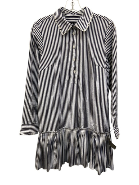 J. Crew Size S White & Navy Blue Cotton Striped Long Sleeve Collared Dress White & Navy Blue / S