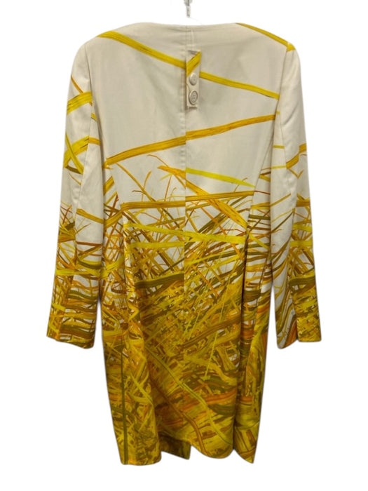 Akris Size 6 Cream White & Yellow Cotton Blend Botanical Print Grass Long Jacket Cream White & Yellow / 6