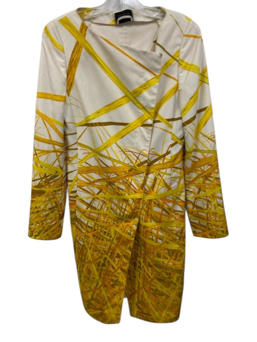 Akris Size 6 Cream White & Yellow Cotton Blend Botanical Print Grass Long Jacket Cream White & Yellow / 6