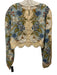 Farm Rio Size L Beige, Blue & Multi Linen Floral Long Balloon Sleeve Crop Top Beige, Blue & Multi / L