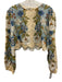 Farm Rio Size L Beige, Blue & Multi Linen Floral Long Balloon Sleeve Crop Top Beige, Blue & Multi / L