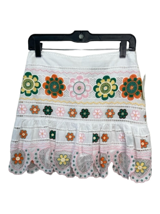 Zara Size Medium White & Multi Cotton Flower embroidered Scallop Hem Skort Skirt White & Multi / Medium