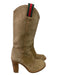 Gucci Shoe Size 7 Beige Red Green Suede Cowboy Knee High Round Toe Boots Beige Red Green / 7