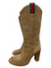 Gucci Shoe Size 7 Beige Red Green Suede Cowboy Knee High Round Toe Boots Beige Red Green / 7