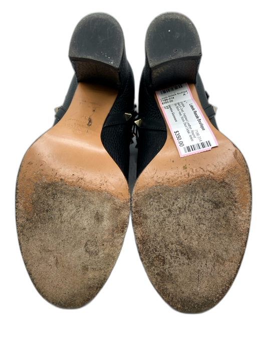 Valentino Garavani Shoe Size 37 Black & Gold Pebbled Leather Round Toe Booties Black & Gold / 37
