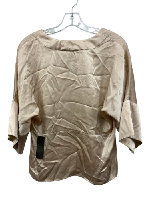 Abbey Glass Size XS Champagne Beige Silk Satin V Neck 1/2 Dolman Sleeve Top Champagne Beige / XS