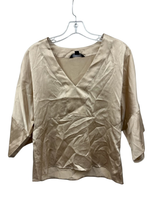 Abbey Glass Size XS Champagne Beige Silk Satin V Neck 1/2 Dolman Sleeve Top Champagne Beige / XS