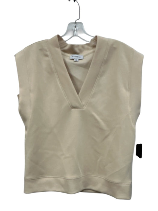 Evereve Size XS Cream Beige Polyester Blend V Neck Ribbed Hem Sleeveless Top Cream Beige / XS