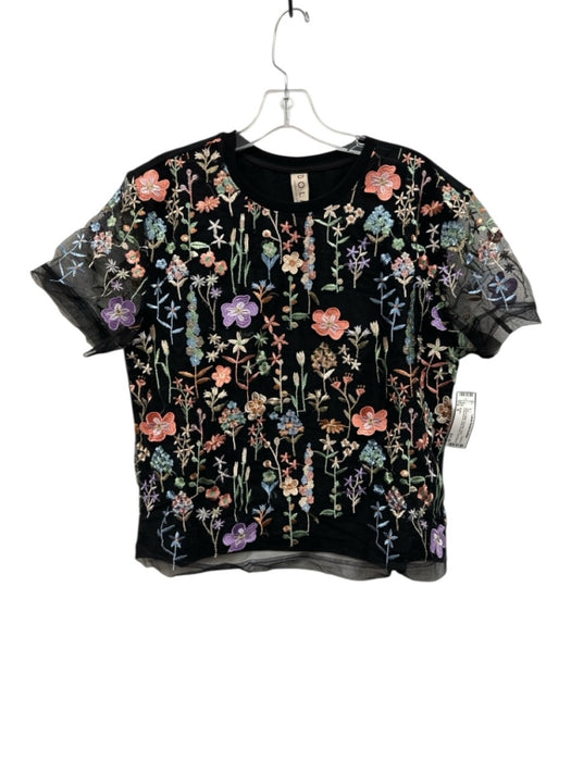 Dolan Size S Black & Multi Polyester Floral Embroidered Mesh Overlay T Shirt Top Black & Multi / S