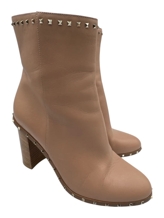 Valentino Garavani Shoe Size 37.5 Beige Pink Leather Upper Rockstud Trim Boots Beige Pink / 37.5