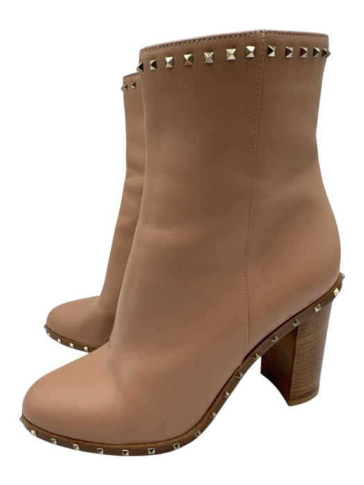 Valentino Garavani Shoe Size 37.5 Beige Pink Leather Upper Rockstud Trim Boots Beige Pink / 37.5