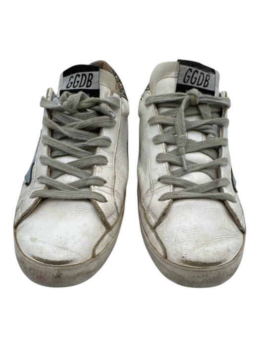 Golden Goose Shoe Size 38 White & Blue Leather Upper Glitter Detail Sneakers White & Blue / 38