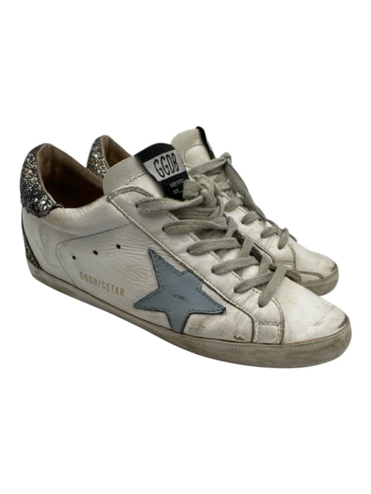 Golden Goose Shoe Size 38 White & Blue Leather Upper Glitter Detail Sneakers White & Blue / 38
