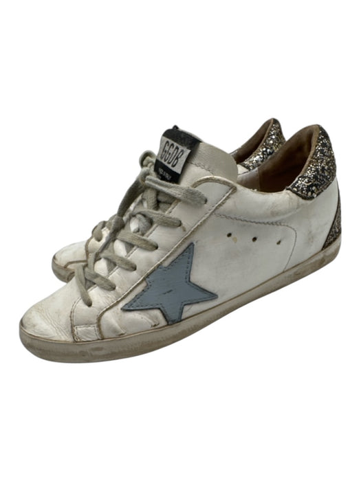 Golden Goose Shoe Size 38 White & Blue Leather Upper Glitter Detail Sneakers White & Blue / 38