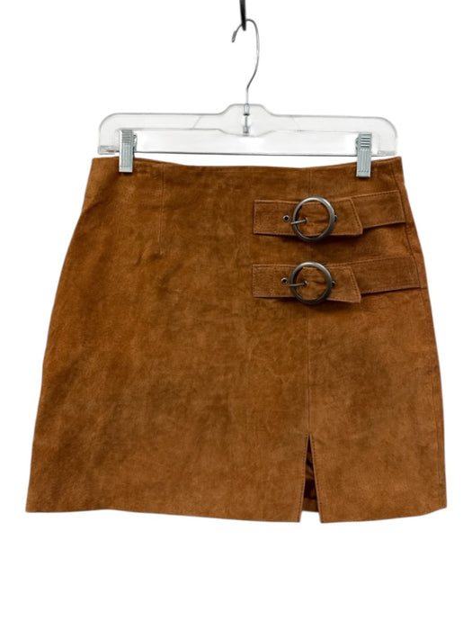 BlankNYC Size 26 Rust Brown Leather Suede Buckle Detail Front Slit Mini Skirt Rust Brown / 26