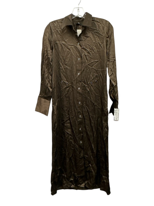 Rails Size XS Taupe Brown Rayon Blend Satin Long Sleeve Button Front Shirt Dress Taupe Brown / XS