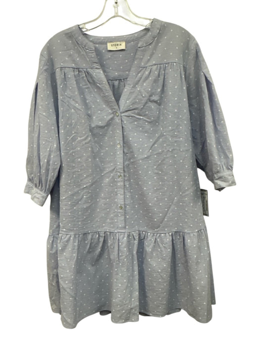 Storia Size S Light blue & white Nylon Blend Micro Floral Button Front Dress Light blue & white / S