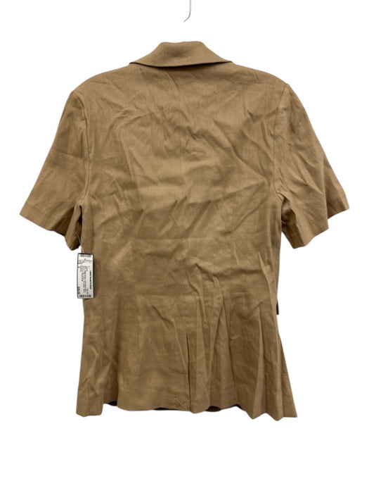 Evereve Size S Beige Brown Linen Blend Short Sleeve Flap Pocket Blazer Jacket Beige Brown / S