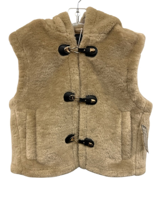 Zara Size S Beige & Black Polyester Blend Faux Fur Hooded Faux Leather Vest Beige & Black / S