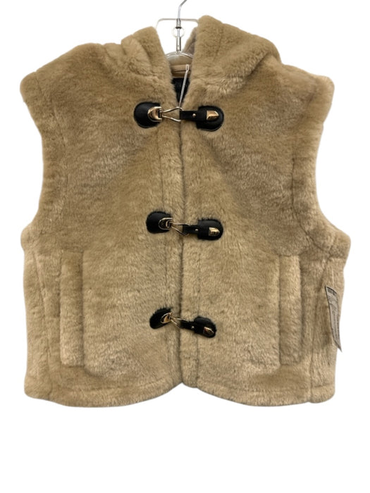 Zara Size S Beige & Black Polyester Blend Faux Fur Hooded Faux Leather Vest Beige & Black / S