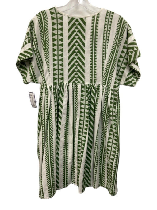 boo gemes Size XS Green & White Cotton All Over Print Split V neckline Dress Green & White / XS